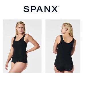 Spanx Black Cheetah Scoop Neck Simplicity Camisole Slimming Tank Top